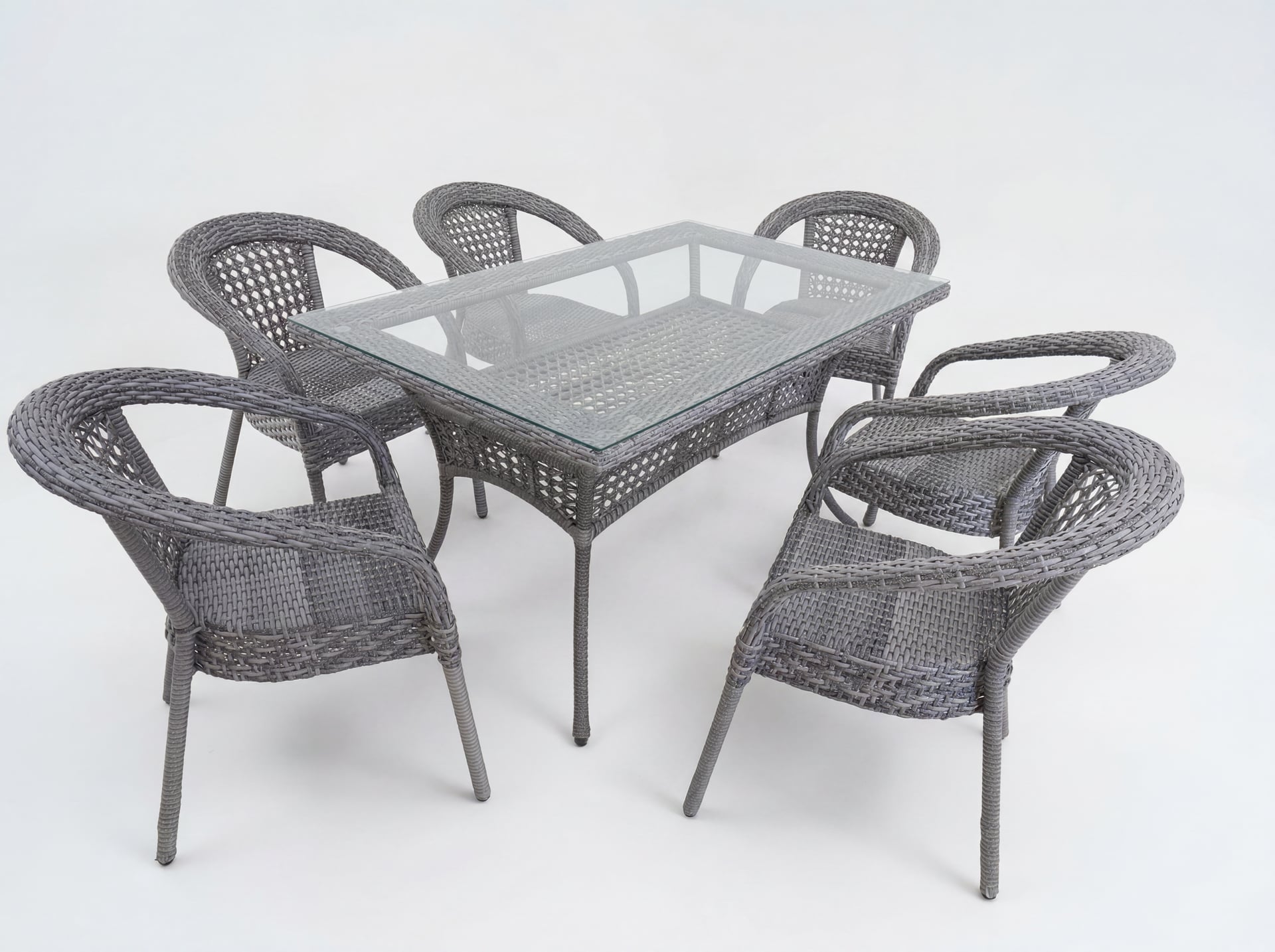 Комплект мебели DECO 1400*850 Цвет: 5045П (серый) (Стол (Стекло) 1400*850 + 6 Кресел без подушек)