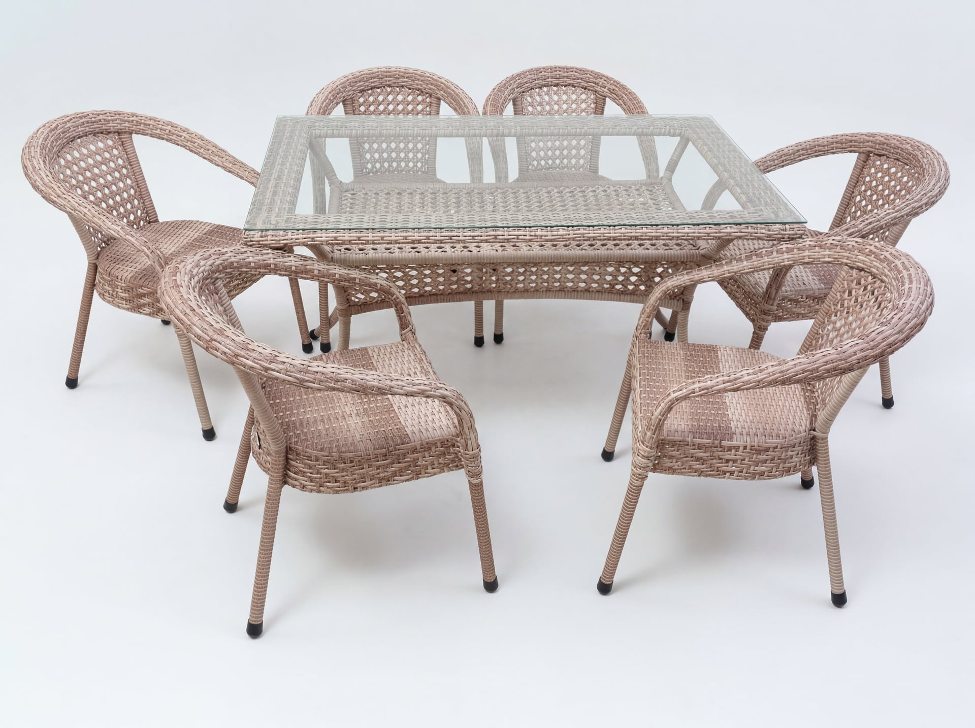 Комплект мебели DECO 1400*850 Цвет: 7035П (рыжий) (Стол (Стекло) 1400*850 + 6 Кресел без подушек)