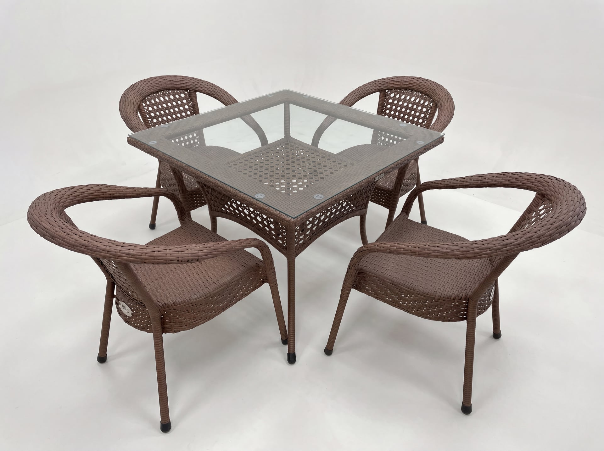 Комплект мебели DECO 900*900 Цвет: 0221 (орех) (Стол (Стекло) 900*900 + 4 Кресла без подушек)