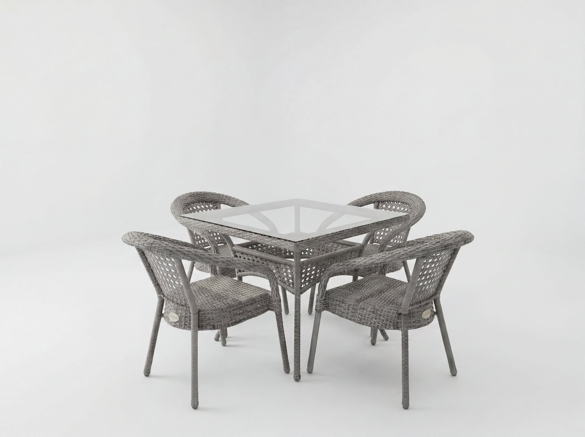 Комплект мебели DECO 900*900 Цвет: 5045 (серый) (Стол (Стекло) 900*900 + 4 Кресла без подушек)