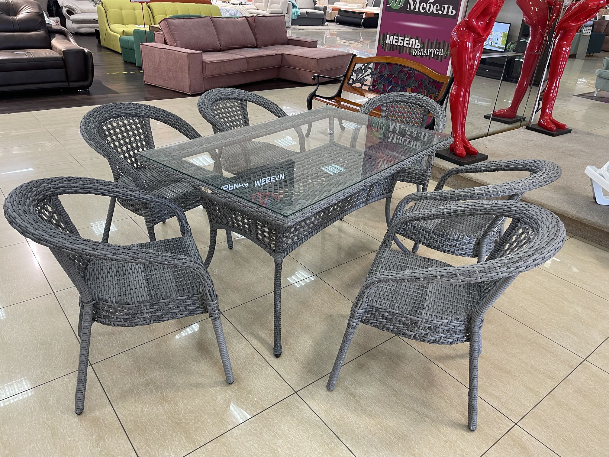 Комплект мебели DECO 1400*850 Цвет: 5045П (серый) (Стол (Стекло) 1400*850 + 6 Кресел без подушек)