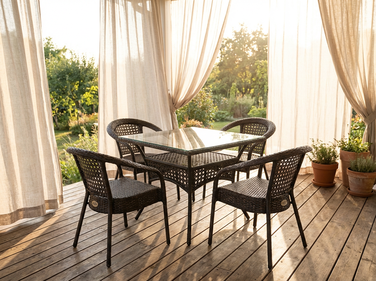 Комплект мебели DECO 900*900 Цвет: 4019 (коричневый) (Стол (Стекло) 900*900 + 4 Кресла без подушек)
