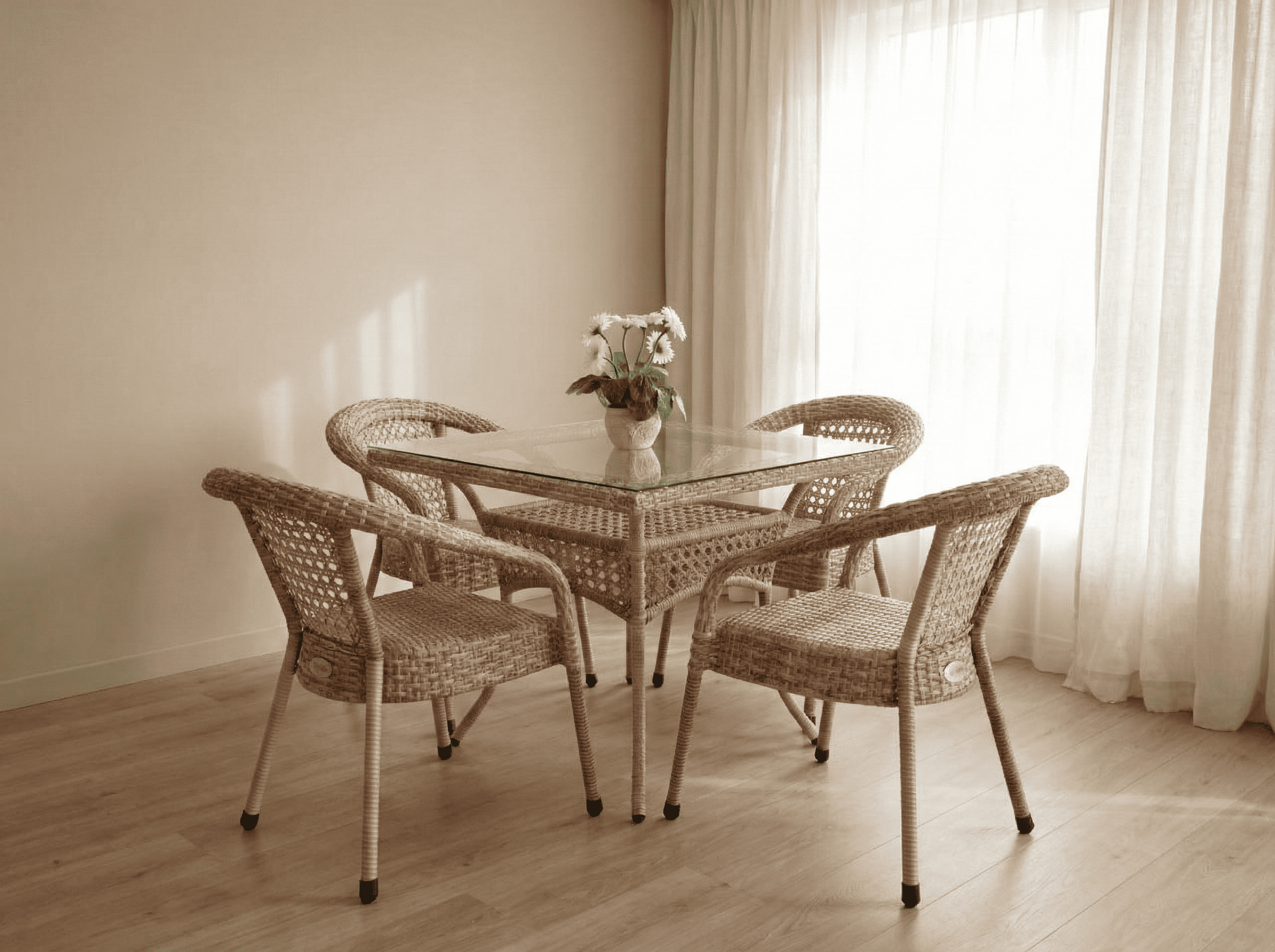 Комплект мебели DECO 900*900 Цвет: 7035П (рыжий) (Стол (Стекло) 900*900 + 4 Кресла без подушек)