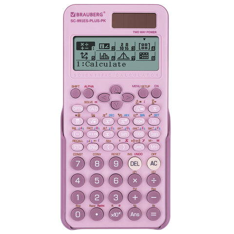 Калькулятор инженерный BRAUBERG SC-991ES-PLUS-PK (164х80 мм), 552 функции, 10+2 разряда, РОЗОВЫЙ, 272654