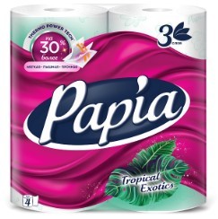 HAYAT "Papia " Туалетная бумага белая с аром. Тропическая экзотика и рисунком трёхслойная, 4 шт