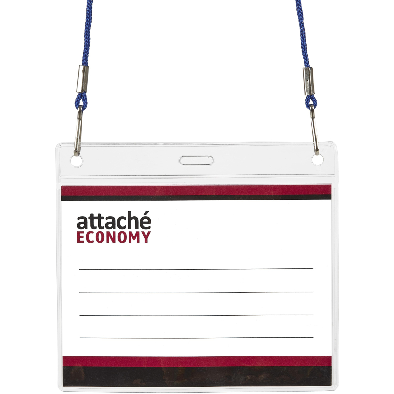Бейдж Attache Economy 108x126 150мкм,шнур.2заж 45см син,вклад.90x120 5шт/уп