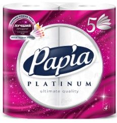 HAYAT "Papia PLATINUM" Туалетная бумага белая пятислойная, 4 шт