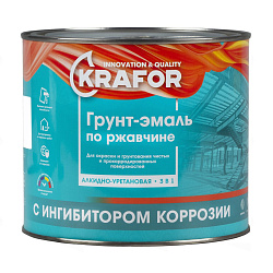 Грунт-эмаль по ржавчине 3 в 1 Krafor, алкидная, глянцевая, 1,9 кг, серая