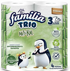 HAYAT "Familia TRIO NATURAL" Туалетная бумага белая трёхслойная, 4 шт