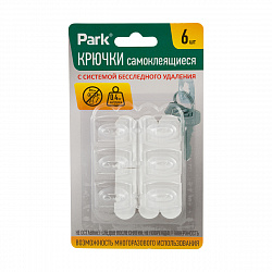Крючки самоклеящиеся Park, 2,2 x 2,8 см, 6 шт, белые