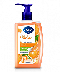 AURA 500мл Vitamin Complex Мыло жидкое 2в1 для рук и тела Апельсин и витамины флакон/дозатор