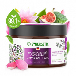 Скраб для тела 300мл SYNERGETIC "Цветущий инжир и лотос", натуральный, сахарный, ш/к 52751, 800004