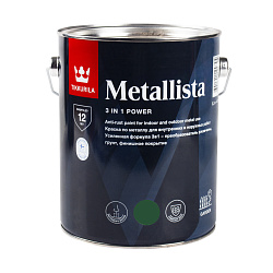 Краска для металла по ржавчине 3в1 Tikkurila Metallista (Металлиста), 2,3 л, зелёная