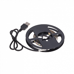 Лента светодиодная 5В, SMD2835, 4,8Вт/м, 60 LED/м, 6500K, 8мм, 2м, с USB коннектором, черная, IP20 LAMPER