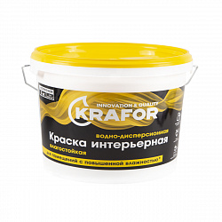 Краска водно-дисперсионная интерьерная влагостойкая Krafor, латексная, 3 кг, белая