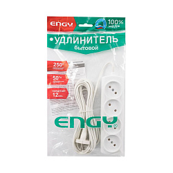 Удлинитель Engy Эконом, ШВВП 2 x 0,75 мм, 4 розетки, 5 м, белый