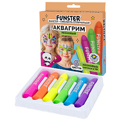 Аквагрим для лица и тела, 6 НЕОНОВЫХ цветов, FUNSTER (ФАНСТЕР), легко смываются, 192573