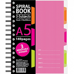 Бизнес-тетрадь 140л,кл,А5,SPIRAL BOOK Розовый,евроспир,обл.пласт,разд.84111