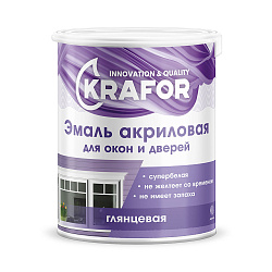 Эмаль для окон и дверей Krafor, акриловая, глянцевая, 3 кг, супербелая