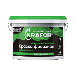 Краска водно-дисперсионная фасадная особопрочная Krafor, 40 кг, белая