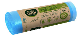 Master FRESH ЭКО пакеты для мусора 70% RECYCLING с усиленными завязками 35л/15шт (голубые)