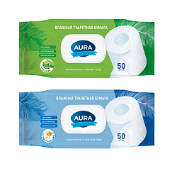 AURA Влажная туалетная бумага ULTRA COMFORT с крышкой 50шт
