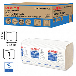 Полотенца бум. 250шт, LAIMA (H3) UNIVERSAL, 1-слойные, натуральный цвет, КОМПЛЕКТ 20 пачек, 21х21,6, V-сложение, 129538