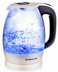 Чайник BRAYER BR1045BN, 1,8л, 2200Вт, закрытый нагревательный элемент, стекло, бежевый