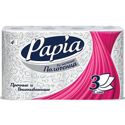 HAYAT "Papia" Бумажные полотенца белые трёхслойные, 4 шт (7 шт в кор)
