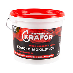 Краска водно-дисперсионная интерьерная моющаяся Krafor, глубокоматовая, 6,5 кг, белая