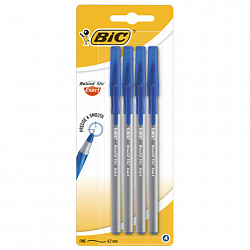 Ручки шариковые с грипом BIC Round Stic Exact, НАБОР 4 шт., СИНИЕ, линия 0,32мм, блистер, 932857