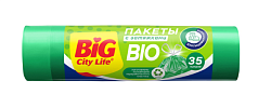 BIG City Пакеты для мусора с затяжками BIO HD 51*53 см 35л 15 шт зелёные (30шт/ящ)