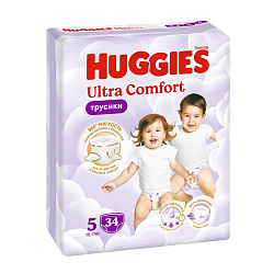 HUGGIES Ultra Comfort 5 (12-17кг) Трусики-подгузники 34шт (Унисекс)