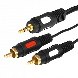 Шнур Стерео 3,5 мм - 2 RCA, длина 1,5 метра (GOLD) REXANT