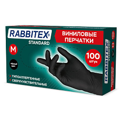 Перчатки виниловые универсальные 50 пар (100 шт), размер M (средний), черные, RABBITEX (РАББИТЕКС) Standard, 702168