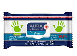 Влажные салфетки Aura Derma Protect антибактериальные Ромашка big-pack с крышкой 72 шт