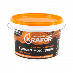 Краска водно-дисперсионная интерьерная моющаяся Krafor, латексная, 3 кг, супербелая