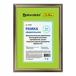 Рамка 21х30 см, пластик, багет 20 мм, BRAUBERG "HIT3", бронза с двойной позолотой, стекло, 390989