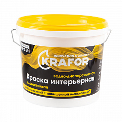Краска водно-дисперсионная интерьерная влагостойкая Krafor, латексная, 6,5 кг, белая