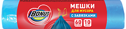 ФБ BONUS Пакеты для мусора с затяжками HD 60*64 см 60л 10 шт синие