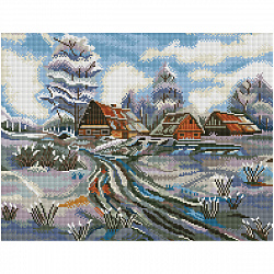 Алмазная мозаика ТРИ СОВЫ "Зима в деревне", 40*50см, холст на деревянном подрамнике, картонная коробка с пластиковой ручкой арт. 357150
