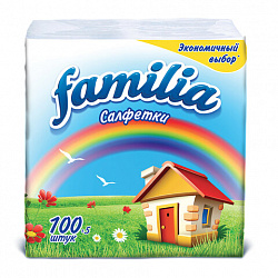 Салфетки бумажные Familia белые 24 см x 24 см 100% целлюлоза 100 шт/уп