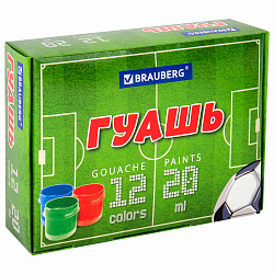 Гуашь BRAUBERG "Футбол", 12 цветов по 20 мл, 192566