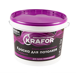 Краска водно-дисперсионная для потолков Krafor, матовая, 14 кг, супербелая
