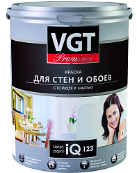 Краска моющаяся для стен и обоев VGT Premium iQ123, база A, белая, 0,8 л