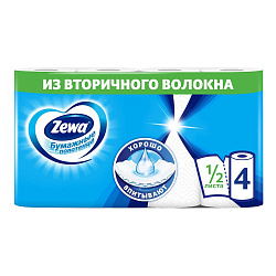 ZEWA 2 рулона Полотенца бумажные 2-х слойные 4х14 м белые