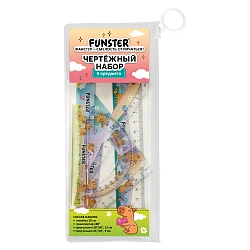 Набор чертежный FUNSTER (ФАНСТЕР), линейка 20 см, 2 треугольник, транспортир, "КАПИБАРЫ", пенал, 210913