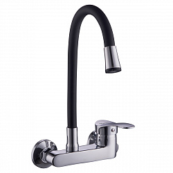 Смеситель для кухни настенный PLStart PD46001-7, с гибким изливом, хром/черный