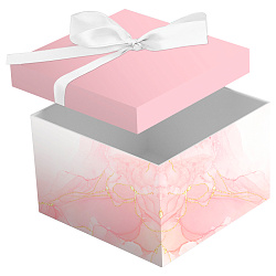 Коробка складная подарочная MESHU "Pink marble", (15*15*15см), с лентой, отд фольгой