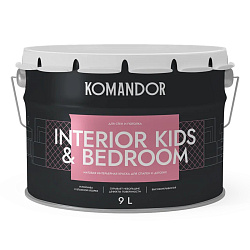 Краска для детских и спален Komandor Interior Kids&Bedroom, матовая, база А, белая, 9 л
